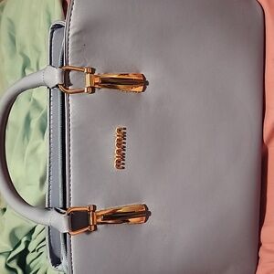 Sky Blue Satchel with Gold Accents